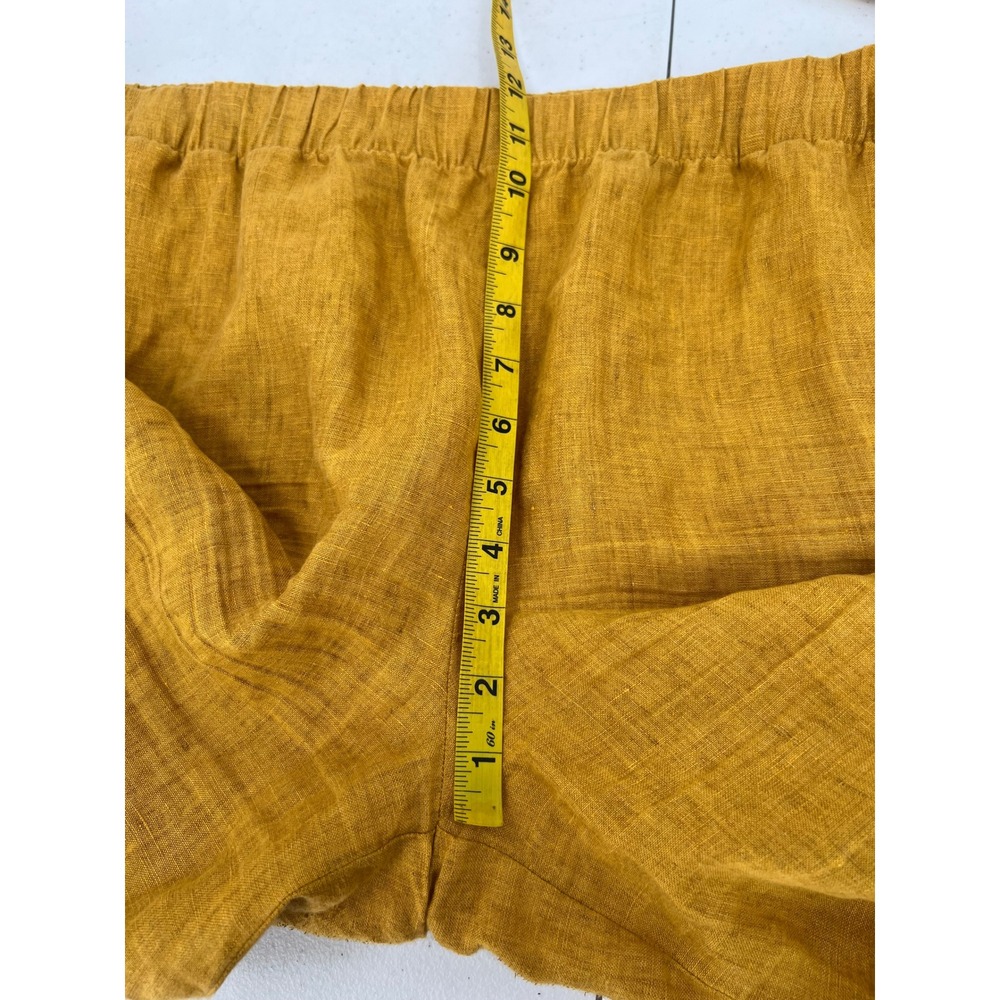 Eileen Fisher Mustard Yellow 100% Organic Linen Wide Leg Crop Pants Large - Picture 6 of 9